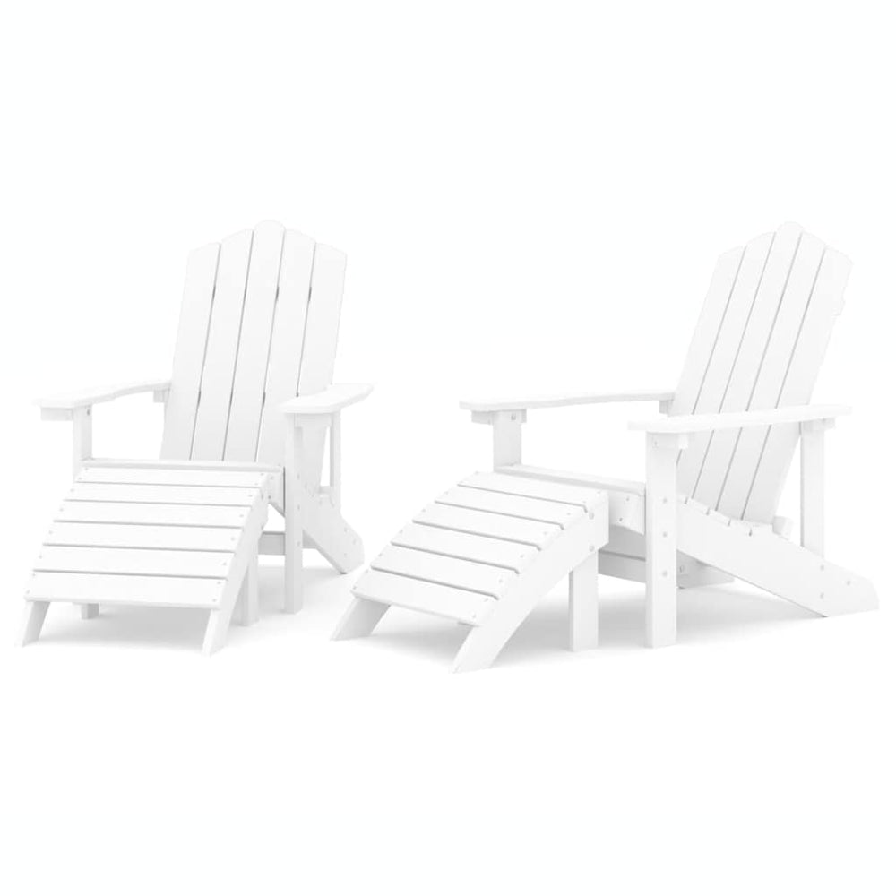 vidaXL Adirondack Garden Chairs 2 pcs with Ottomans HDPE White