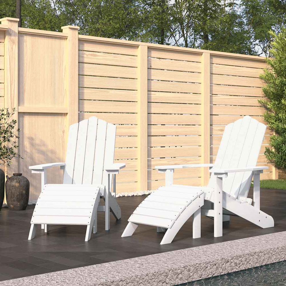 vidaXL Adirondack Garden Chairs 2 pcs with Ottomans HDPE White