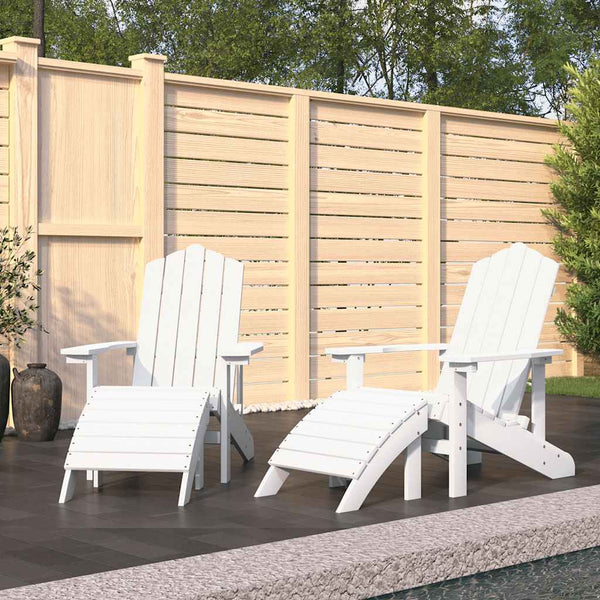 vidaXL Adirondack Garden Chairs 2 pcs with Ottomans HDPE White