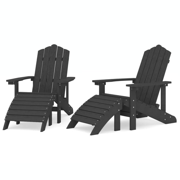 vidaXL Adirondack Garden Chairs 2 pcs with Ottomans HDPE White