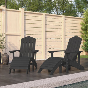 vidaXL Adirondack Garden Chairs 2 pcs with Ottomans HDPE White