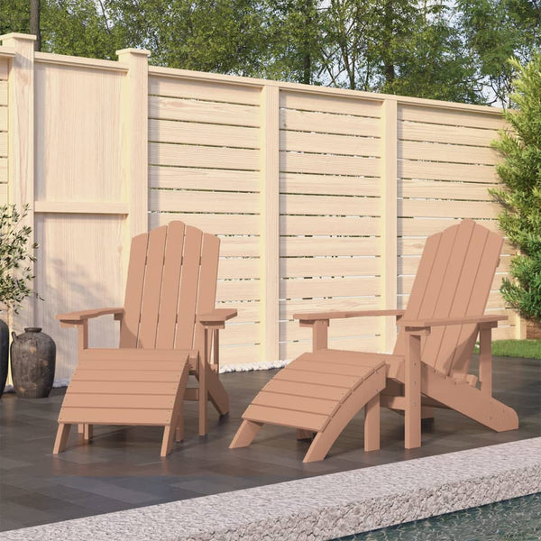 vidaXL Adirondack Garden Chairs 2 pcs with Ottomans HDPE Brown
