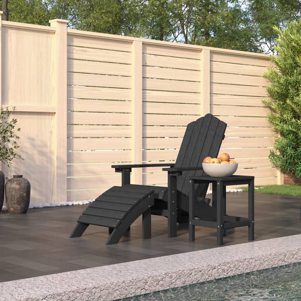 vidaXL Adirondack Garden Chair with Ottoman & Table HDPE Anthracite