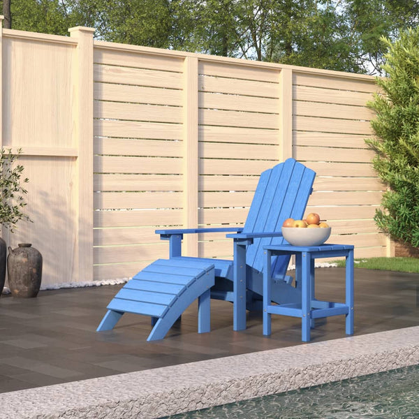 vidaXL Adirondack Garden Chair with Ottoman & Table HDPE Aqua Blue