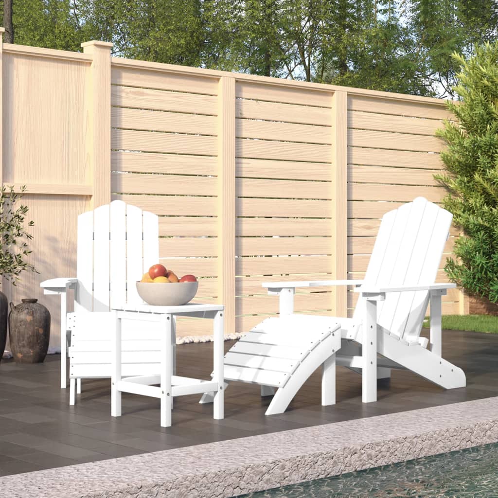 vidaXL Adirondack Garden Chairs with Ottoman & Table HDPE White