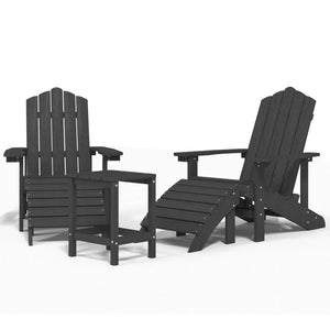 vidaXL Adirondack Garden Chairs with Ottoman & Table HDPE Anthracite