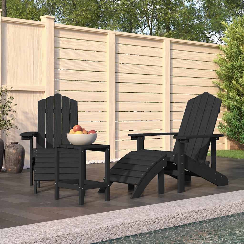 vidaXL Adirondack Garden Chairs with Ottoman & Table HDPE Anthracite