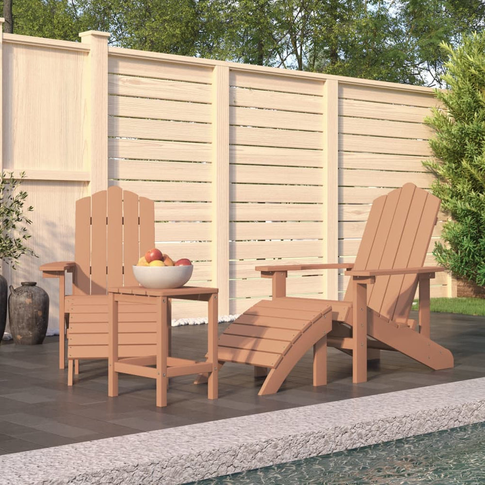vidaXL Adirondack Garden Chairs with Footrest & Table HDPE Brown