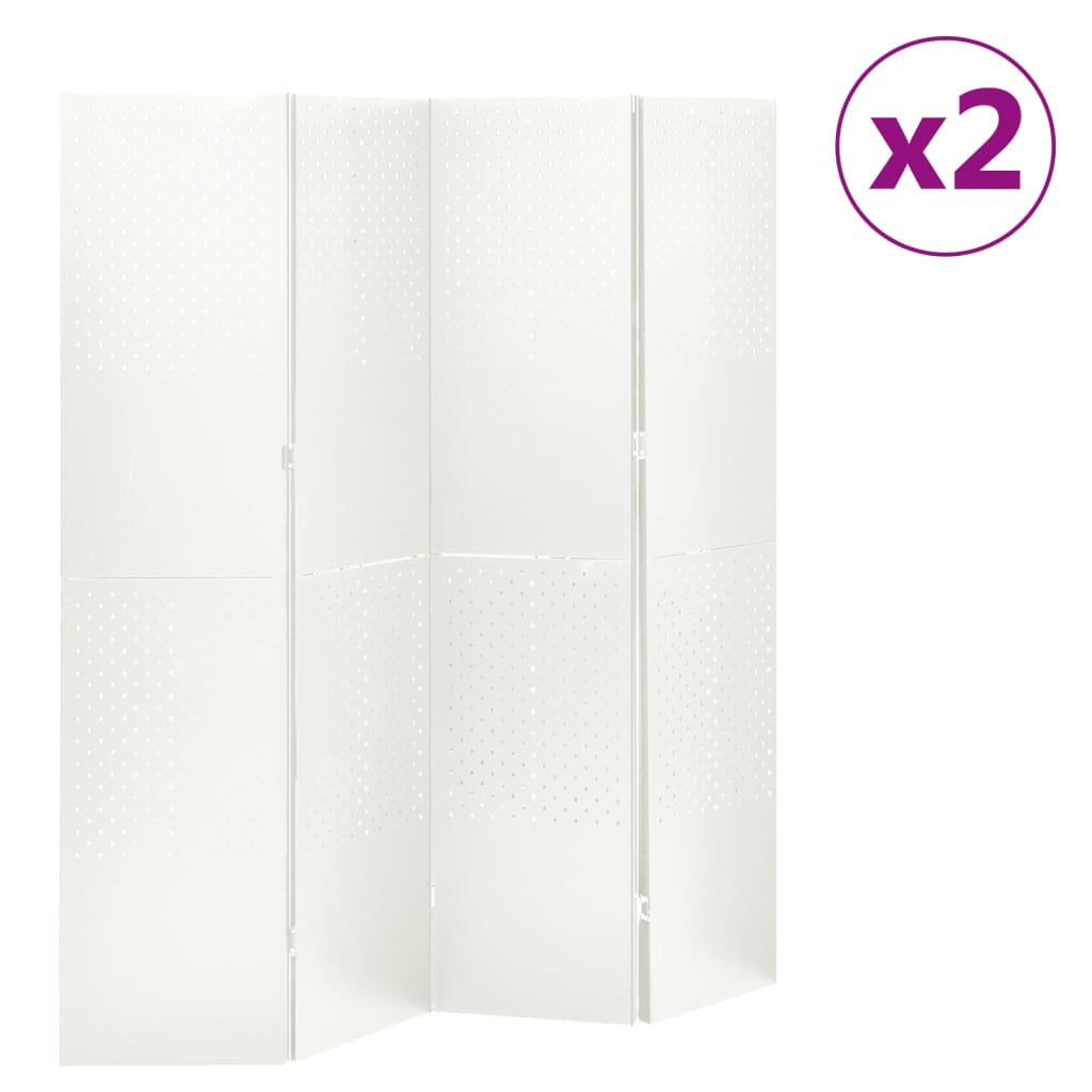 vidaXL 4-panel Room Divider 2 pcs White 160x180 cm Steel