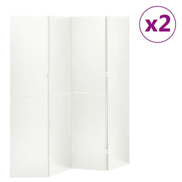 vidaXL 4-panel Room Divider 2 pcs White 160x180 cm Steel