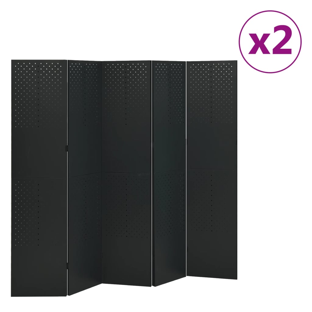 vidaXL 5-Panel Room Divider 2 pcs Black 200x180 cm Steel