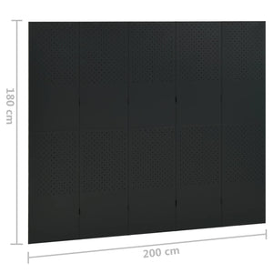 vidaXL 5-Panel Room Divider 2 pcs Black 200x180 cm Steel