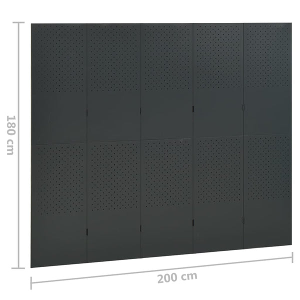 vidaXL 5-Panel Room Divider 2 pcs. Anthracite 200x180 cm Steel