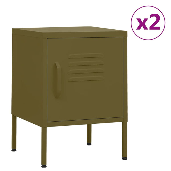 vidaXL Nightstands 2 pcs. Olive Green 35x35x51 cm Steel