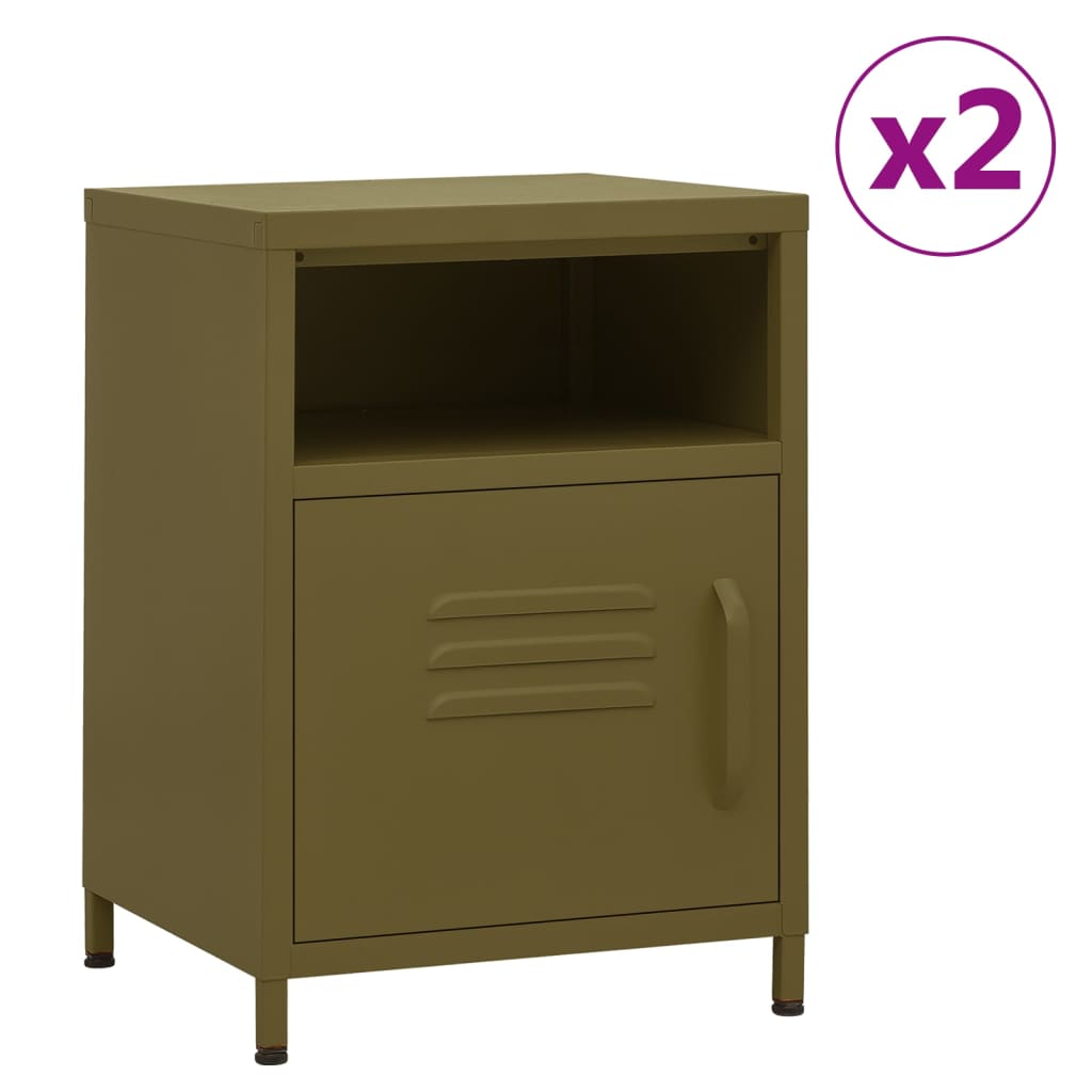 vidaXL Nightstands 2 pcs. Olive Green 35x35x51 cm Steel