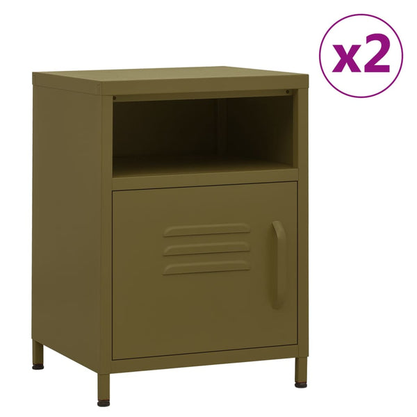 vidaXL Nightstands 2 pcs. Olive Green 35x35x51 cm Steel
