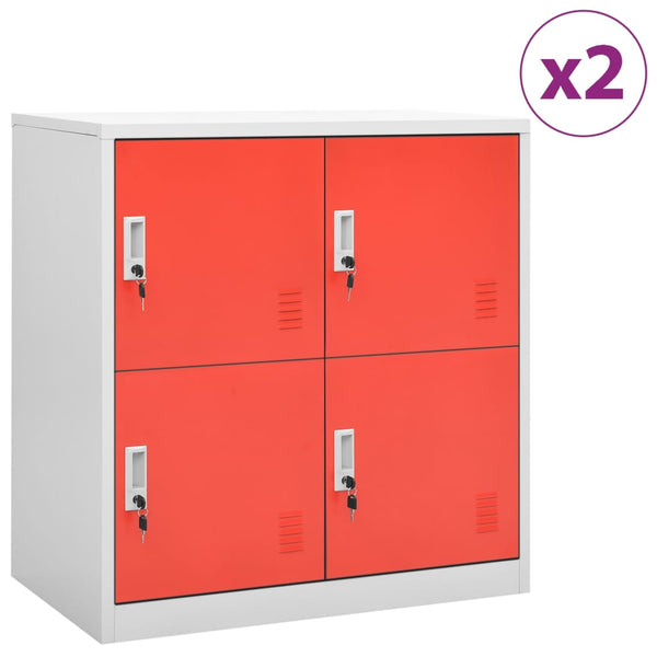 vidaXL Locker Cabinets 2 pcs Light Gray and Red 90x45x92.5 cm Steel