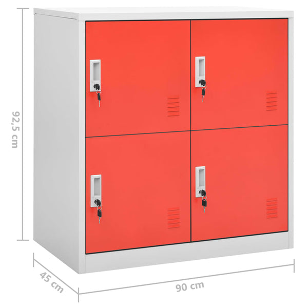 vidaXL Locker Cabinets 2 pcs Light Gray and Red 90x45x92.5 cm Steel