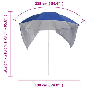 vidaXL Beach Parasol with Side Panels Blue 215 cm