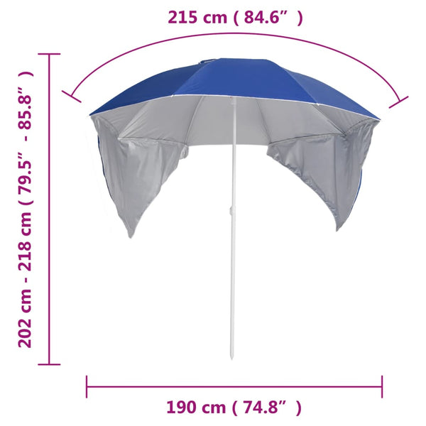 vidaXL Beach Parasol with Side Panels Blue 215 cm