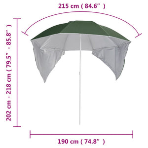 vidaXL Beach Umbrella with Side Panels Green 215 cm