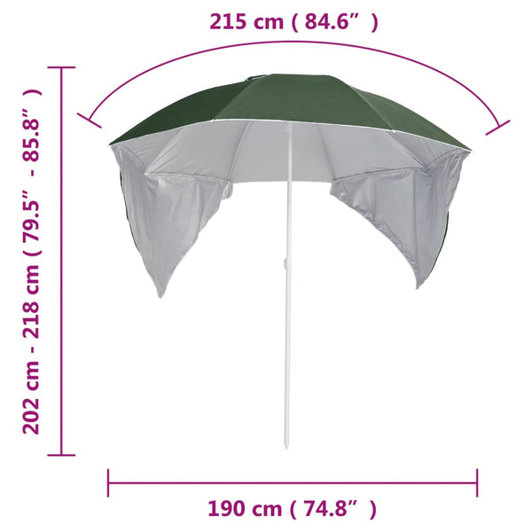 vidaXL Beach Umbrella with Side Panels Green 215 cm