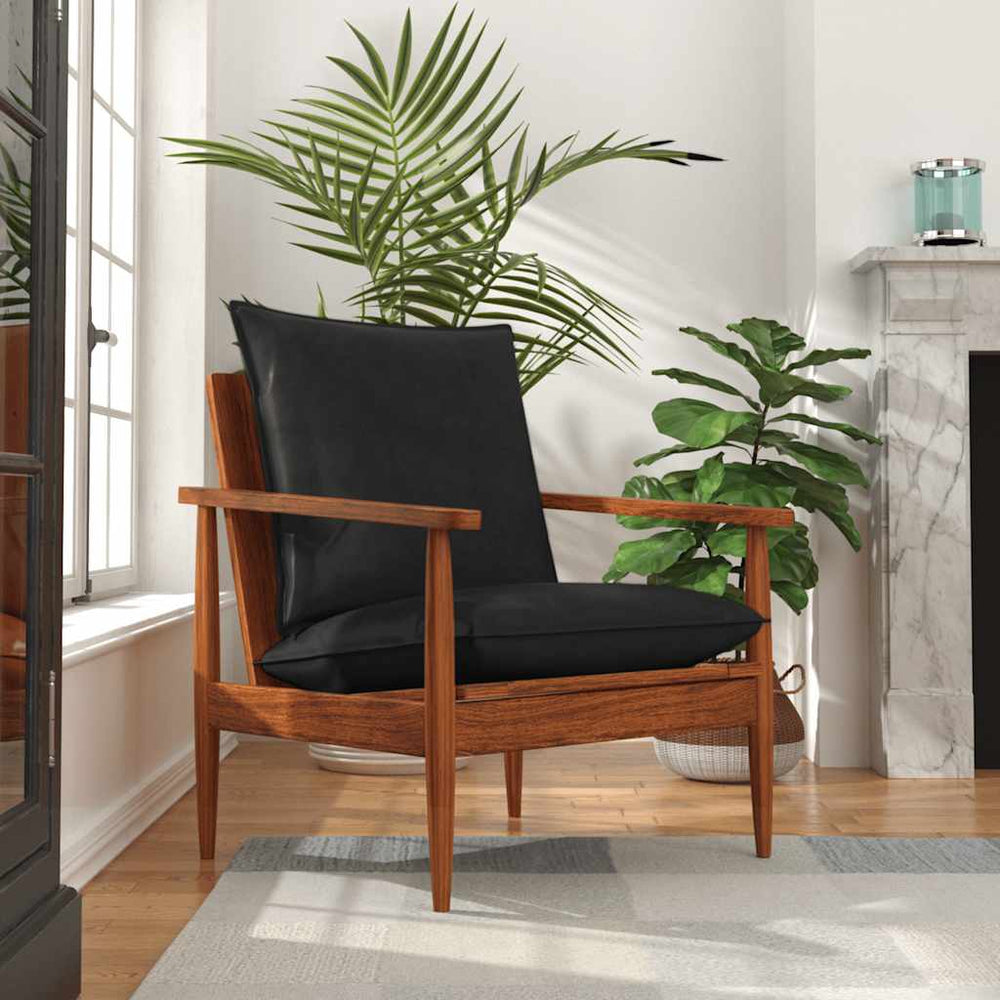 vidaXL Armchair Black Genuine Leather and Solid Acacia Wood