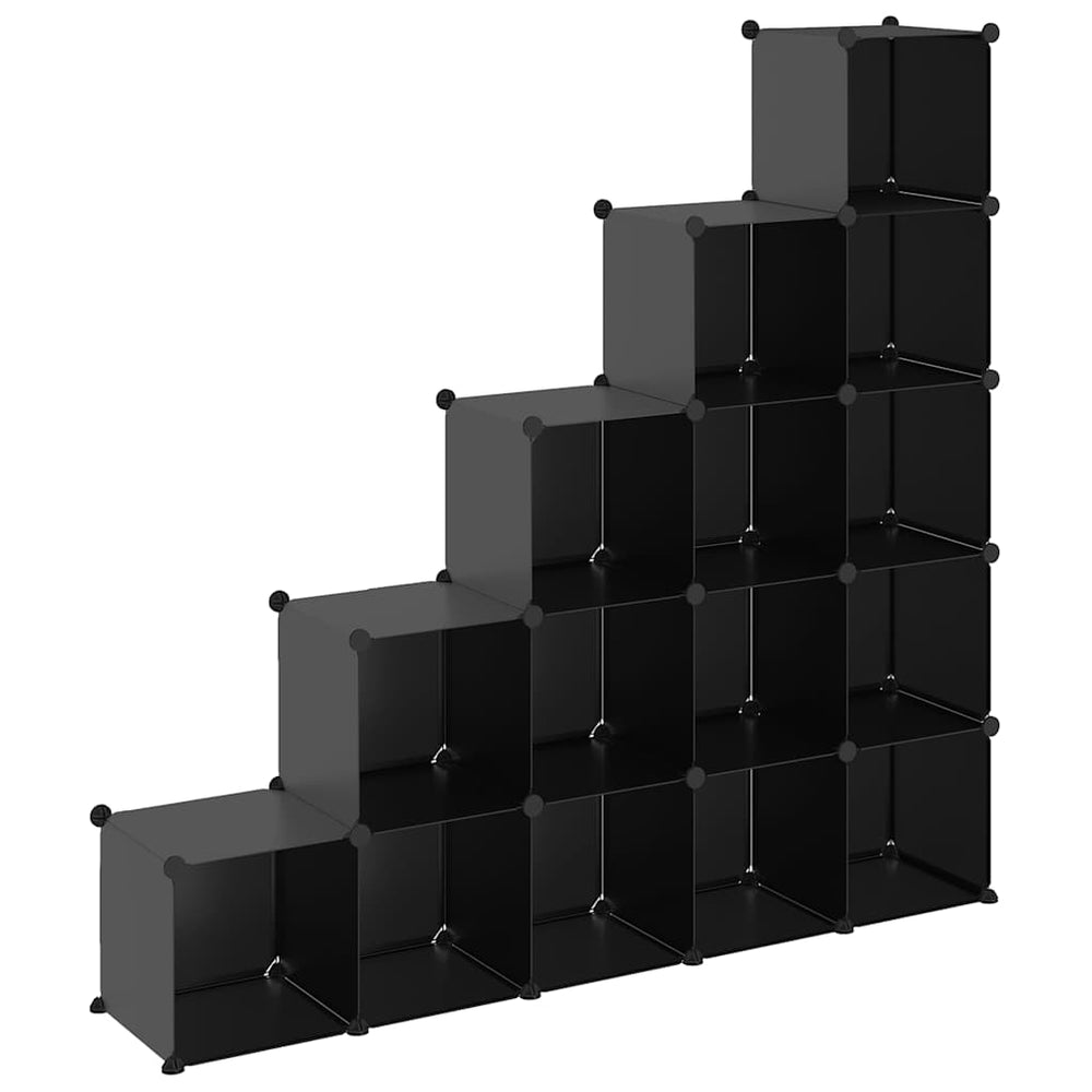 vidaXL Modular Shelving Unit with 15 Cubes Black PP