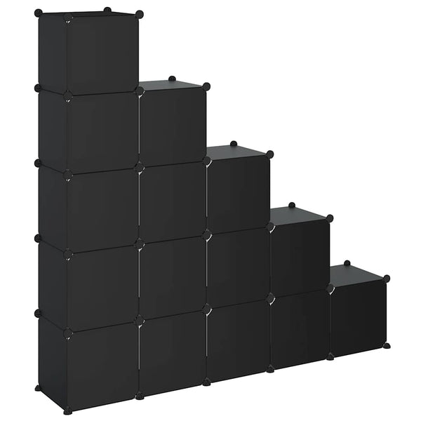 vidaXL Modular Shelving Unit with 15 Cubes Black PP