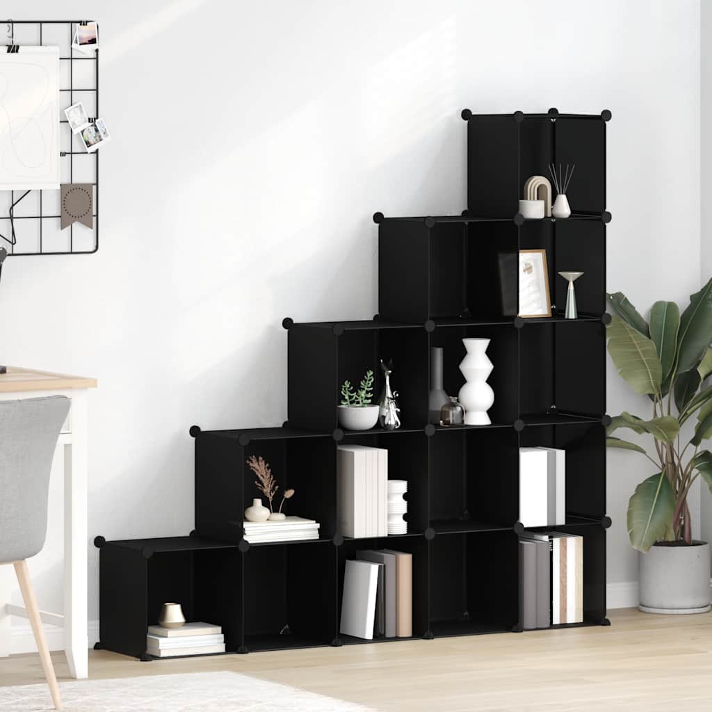 vidaXL Modular Shelving Unit with 15 Cubes Black PP