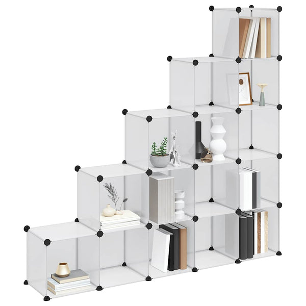 vidaXL Modular Shelving Unit with 15 Cubes Transparent PP