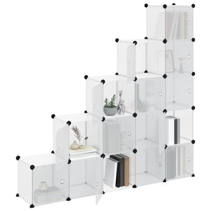 vidaXL 15-Cube Storage Organizer with Doors Transparent PP