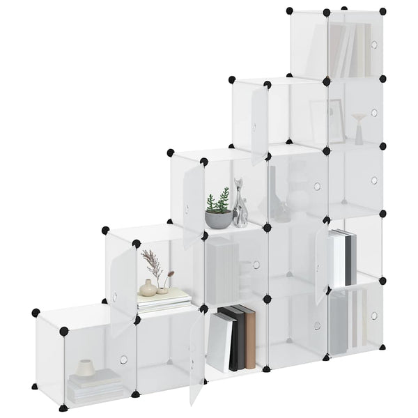 vidaXL 15-Cube Storage Organizer with Doors Transparent PP