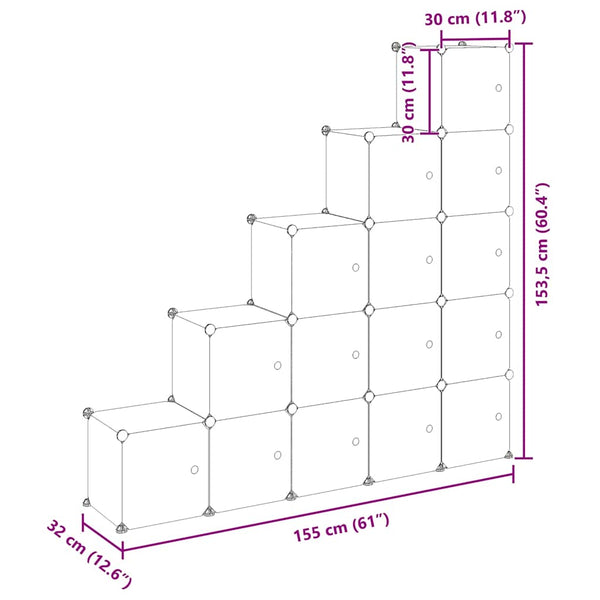 vidaXL 15-Cube Storage Organizer with Doors Transparent PP