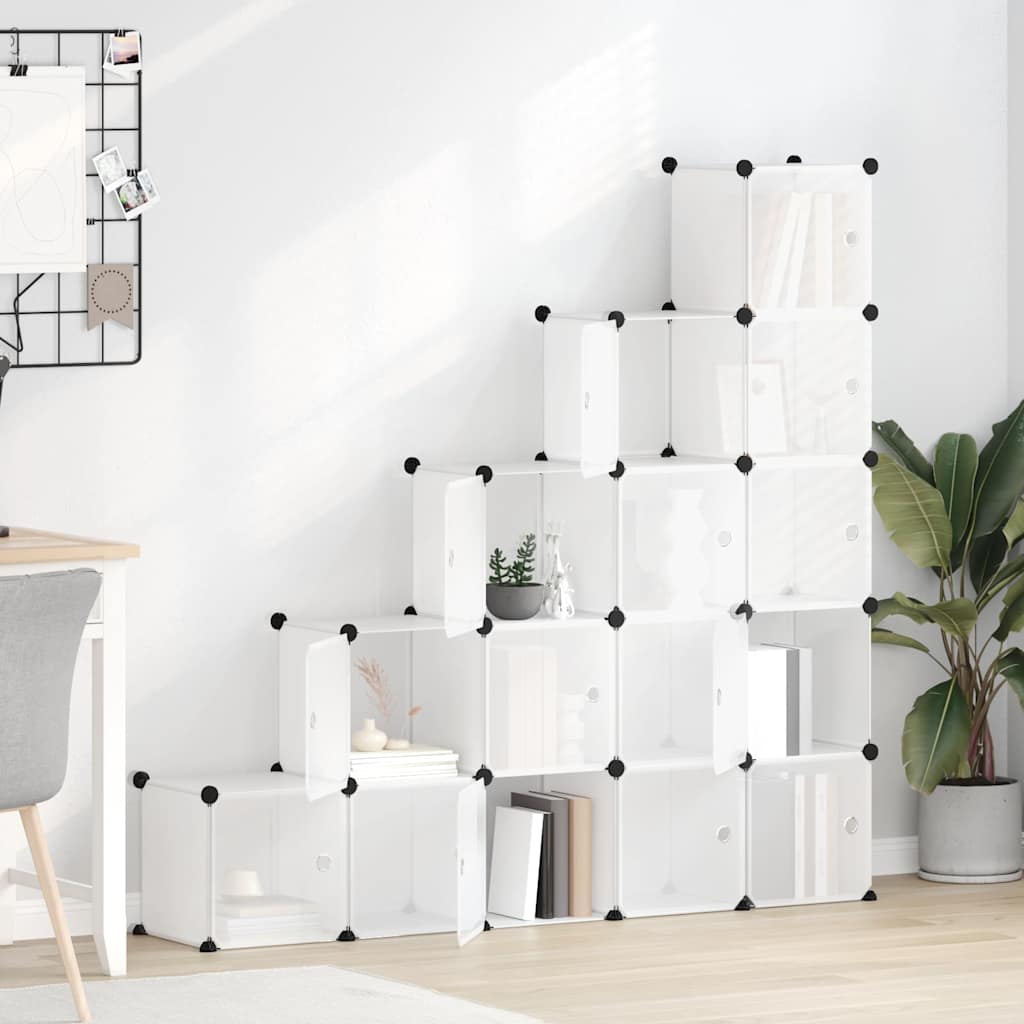 vidaXL 15-Cube Storage Organizer with Doors Transparent PP