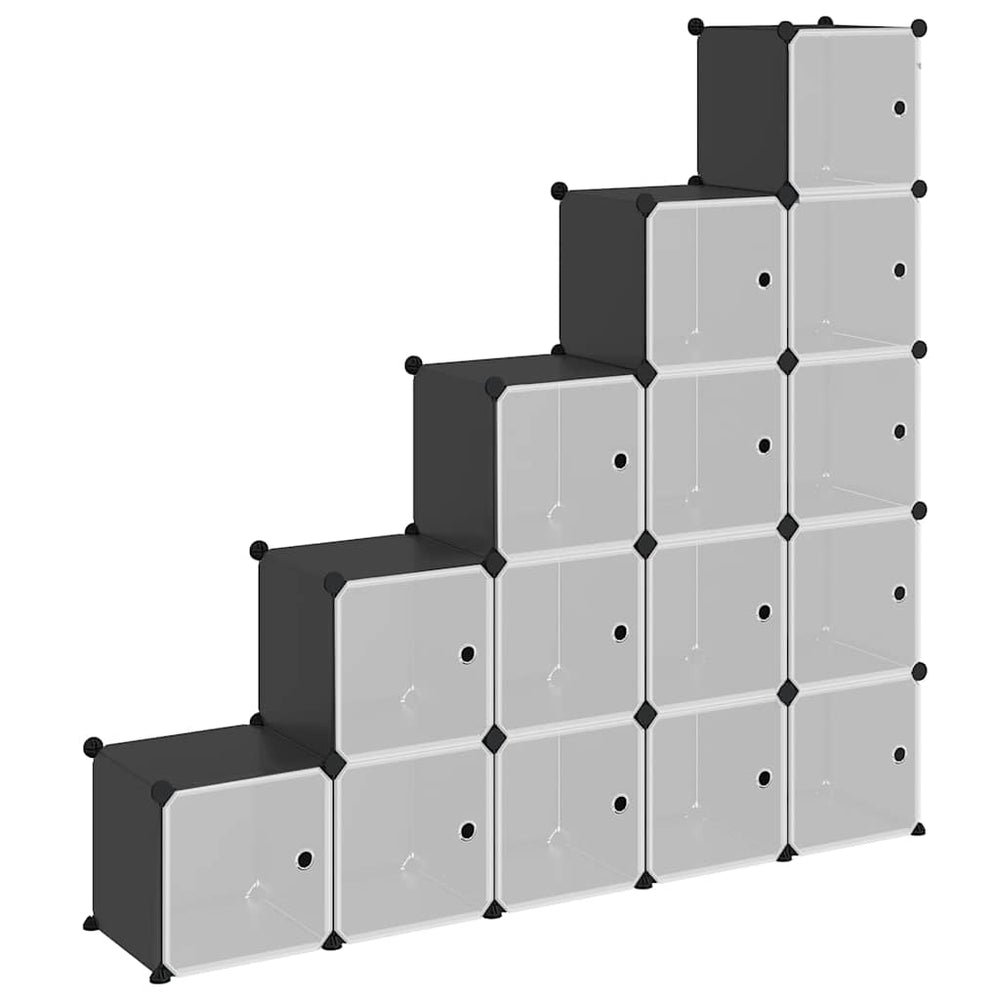vidaXL Cube Storage System with 15 Cubes and Doors Black PP