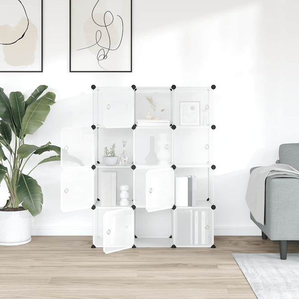 vidaXL 12-Cube Storage Organiser with Doors Transparent PP