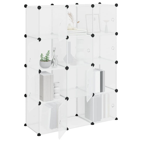vidaXL 12-Cube Storage Organiser with Doors Transparent PP