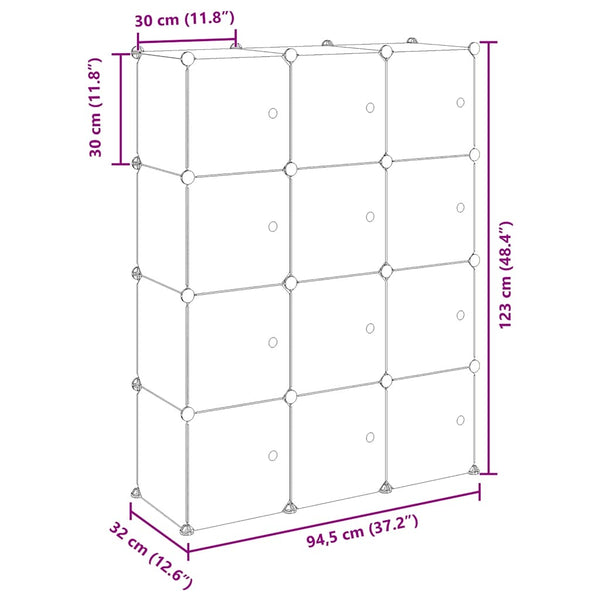 vidaXL 12-Cube Storage Organiser with Doors Transparent PP