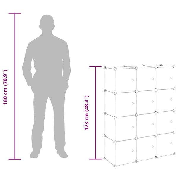 vidaXL 12-Cube Storage Organiser with Doors Transparent PP