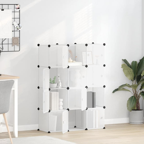 vidaXL 12-Cube Storage Organiser with Doors Transparent PP