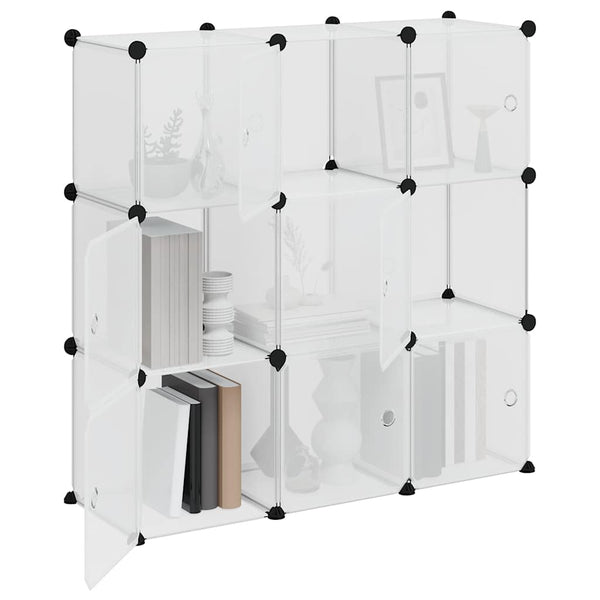 vidaXL 9-Cube Storage Organizer with Doors Transparent PP