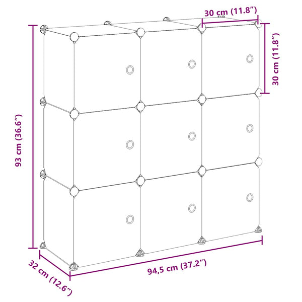 vidaXL 9-Cube Storage Organizer with Doors Transparent PP
