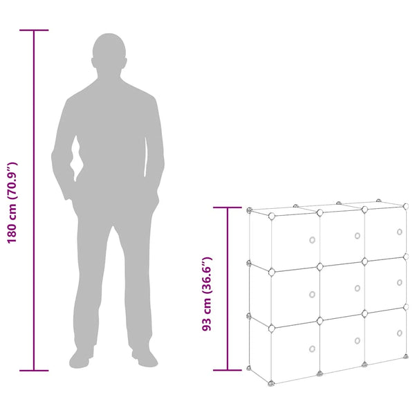 vidaXL 9-Cube Storage Organizer with Doors Transparent PP