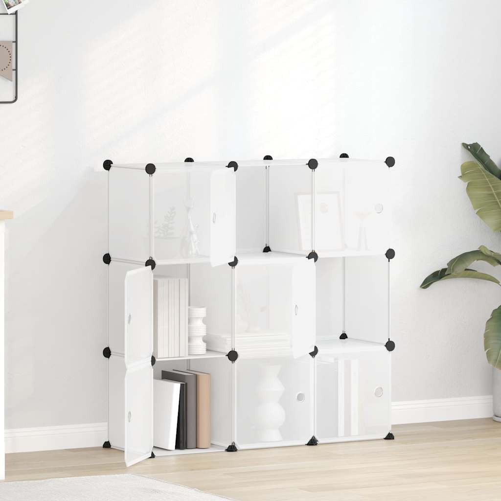 vidaXL 9-Cube Storage Organizer with Doors Transparent PP