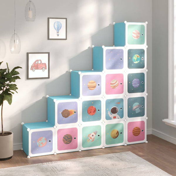 vidaXL Modular Kids Wardrobe with 15 Cubes Blue PP