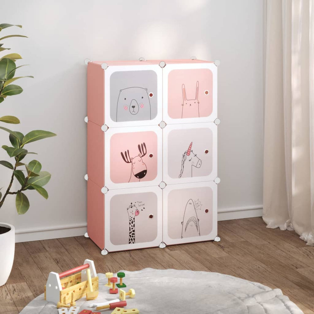 vidaXL Kids Modular Wardrobe with 6 Cubes Pink PP