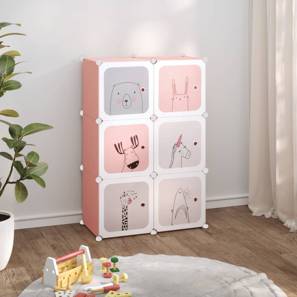 vidaXL Kids Modular Wardrobe with 6 Cubes Pink PP