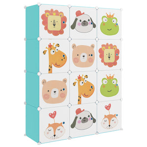 vidaXL Kids Modular Wardrobe with 12 Cubes Green PP