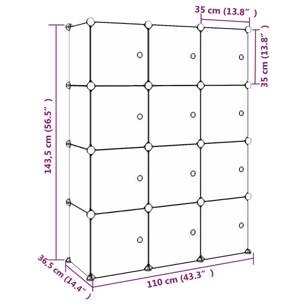 vidaXL Kids Modular Wardrobe with 12 Cubes Green PP